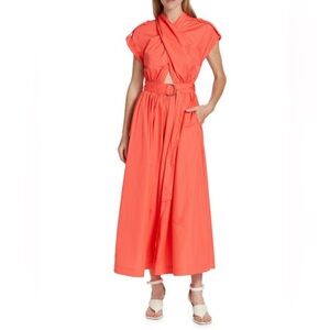 Derek Lam Celeste Wrap Dress in Coral